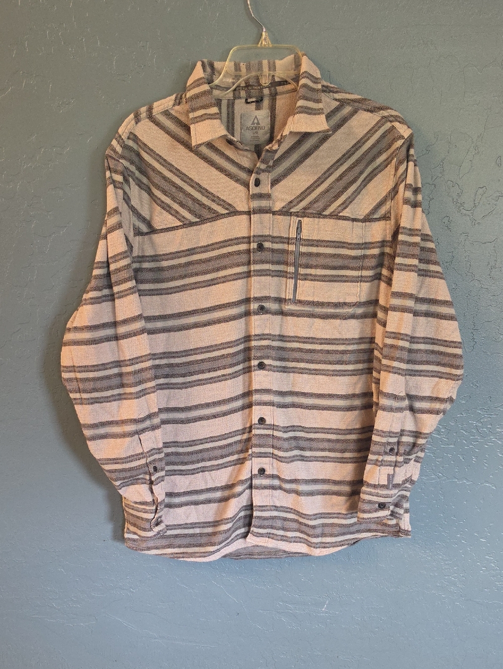 Ascend Flannel Beige & Gray Striped Button-Up Shirt